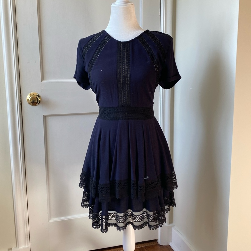 Maje blue dress w black lace trim size 1 (small). Pristine.